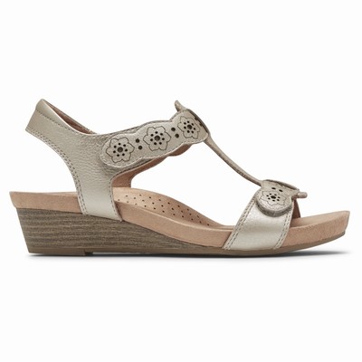 Rockport Cobb Hill Hollywood T-Strap Sandalen Damen Silber MJX-938724